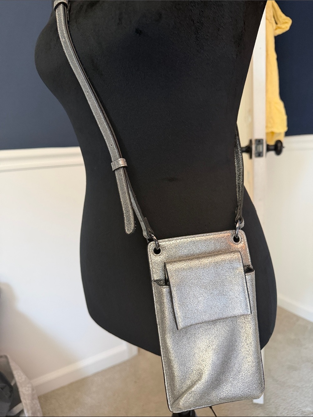 Metallic Silver Crossbody Phone Bag - Compact Women’s Shoulder Purse